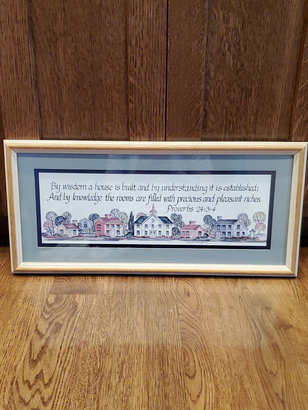 Charles Humphrey Framed Proverbs 24:3-4 Decorative Print - Pastel Village Scene